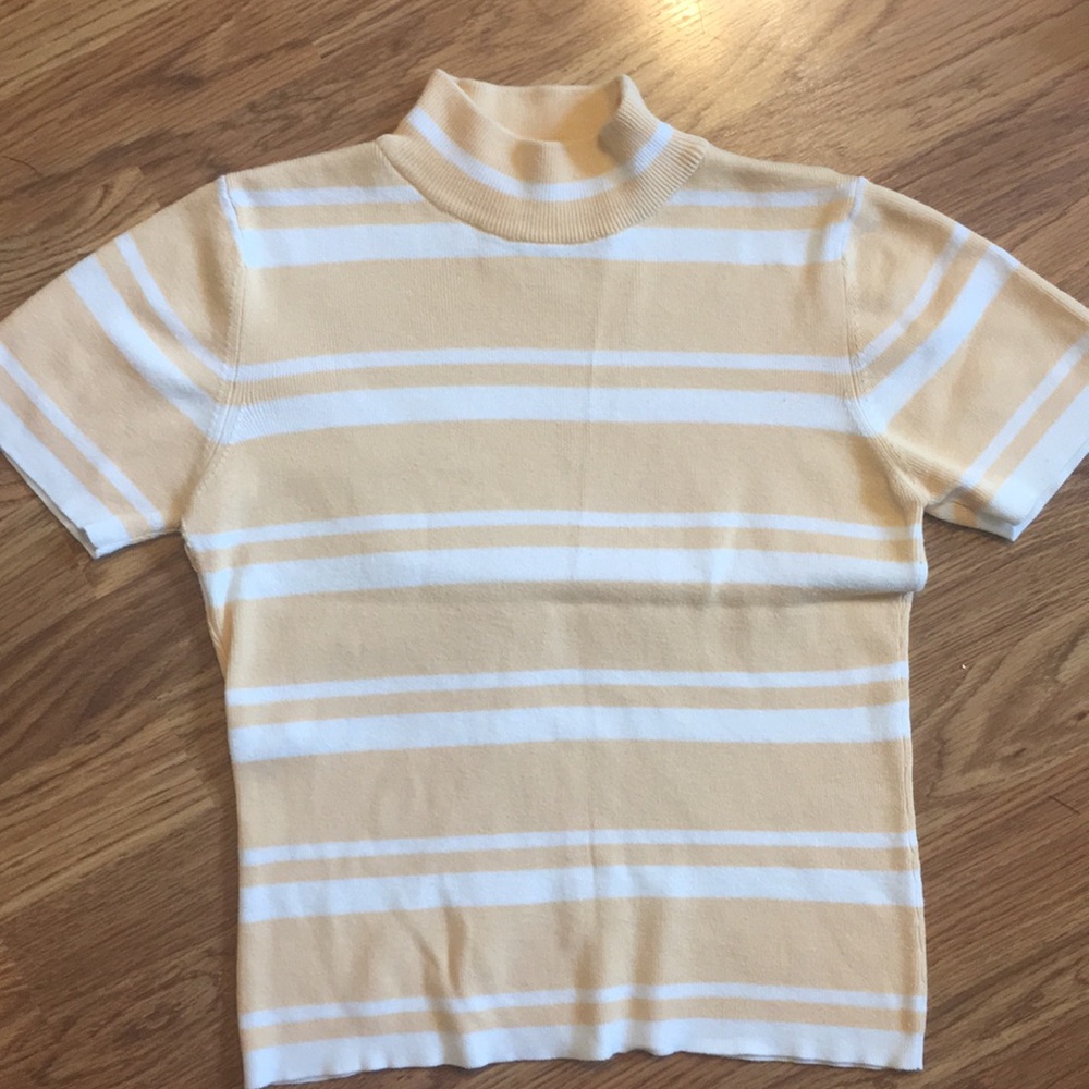 vintage yellow striped short sleeve turtleneck
